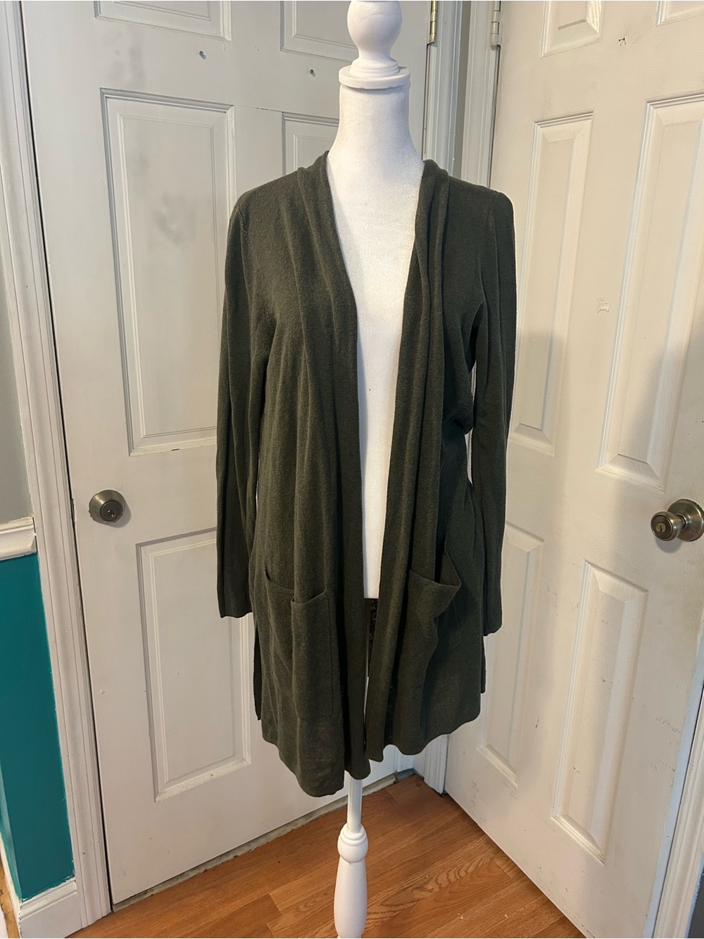 LOFT Olive Green Open-Front Long Cardigan